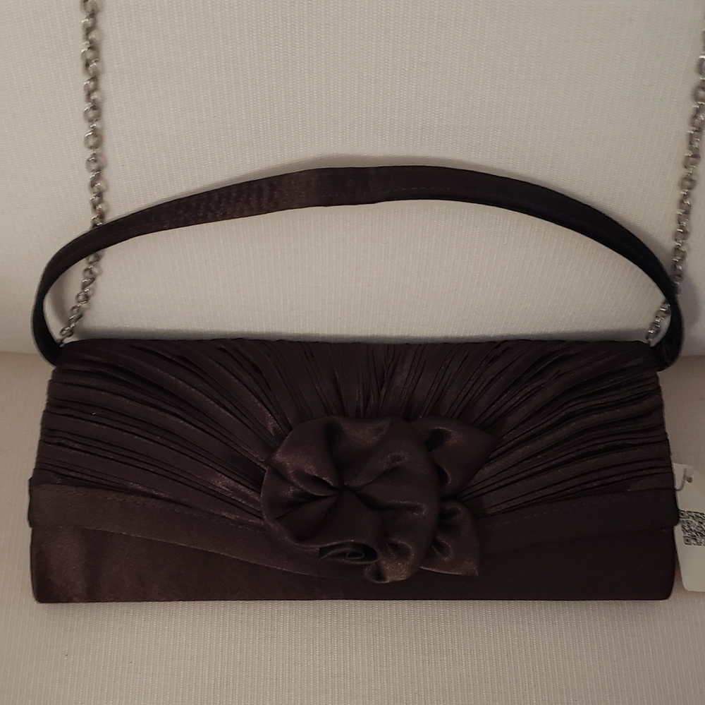 Elegant Brown Clutch with Detachable Chain Strap And Purse Handles.